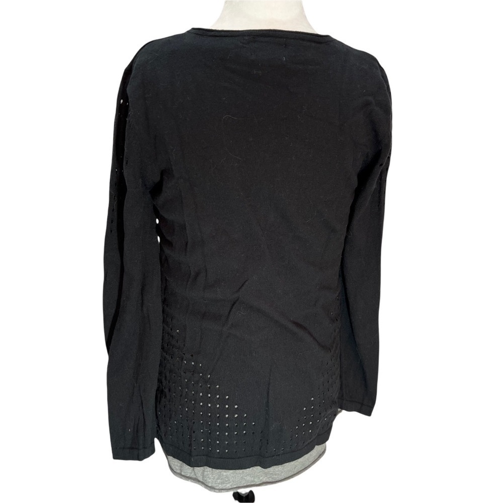 𝅺pure Handknit 100% Cotton Dual Layer Black/Grey Top w/Cutouts Size XS - Picture 6 of 11